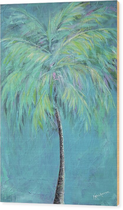 Caribbean Blue Palm Tree Painting - Wood Print