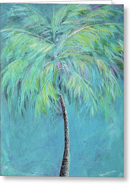 Caribbean Blue Palm Tree Painting - Greeting Card