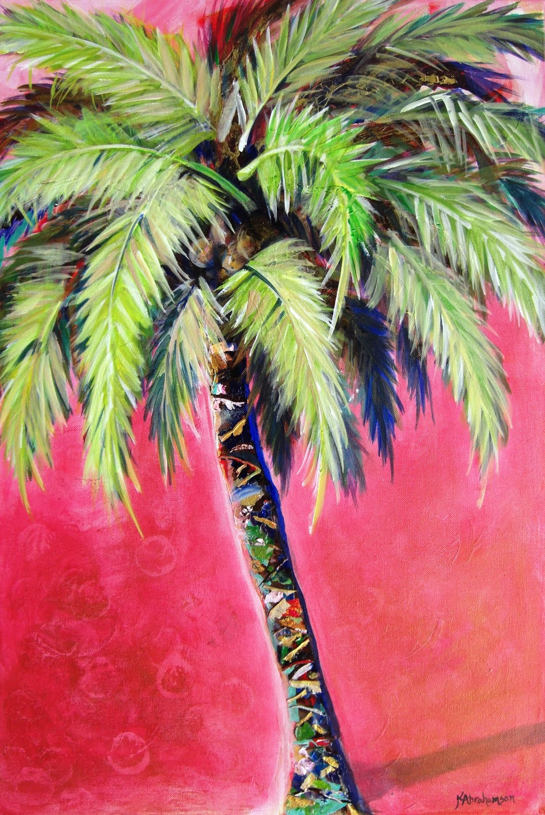 "Blushing Pink Palm Tree Painting" 20" x 30" Original Painting