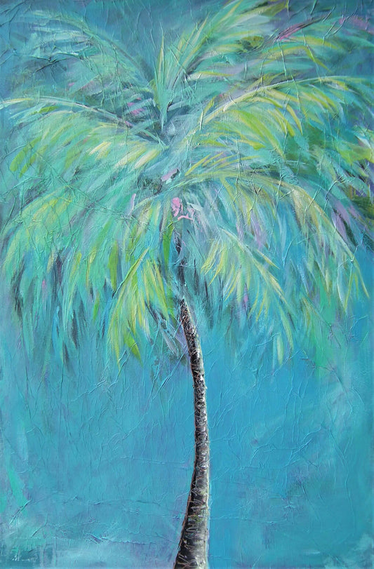 Caribbean Blue Palm Tree 20" x 30" Original Painting