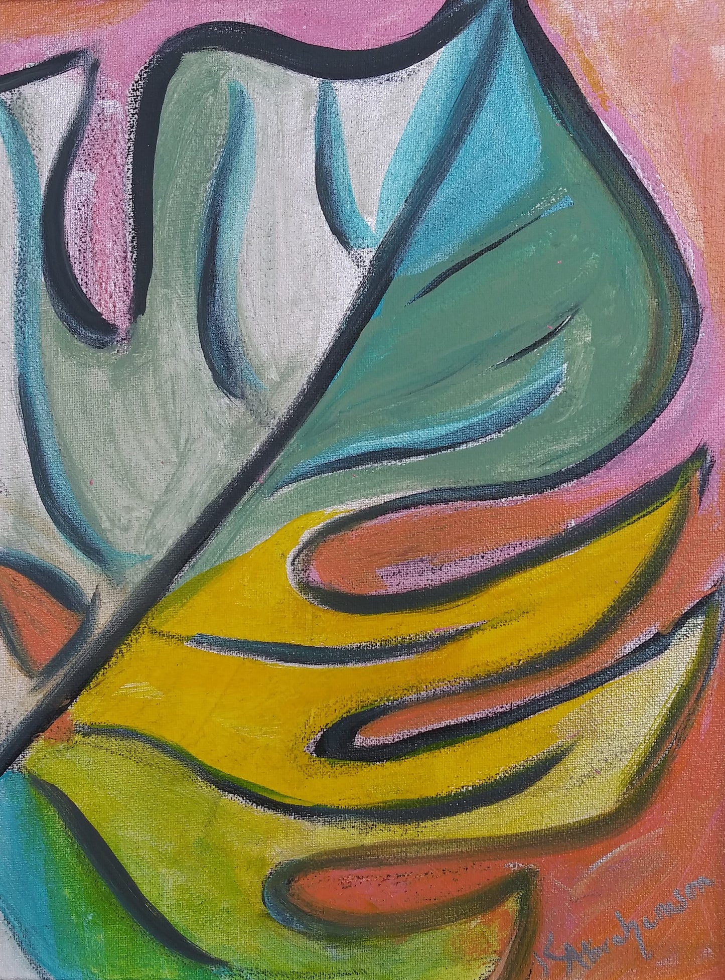 "Colorful Monstera Palm" Framed Painting 11x14"