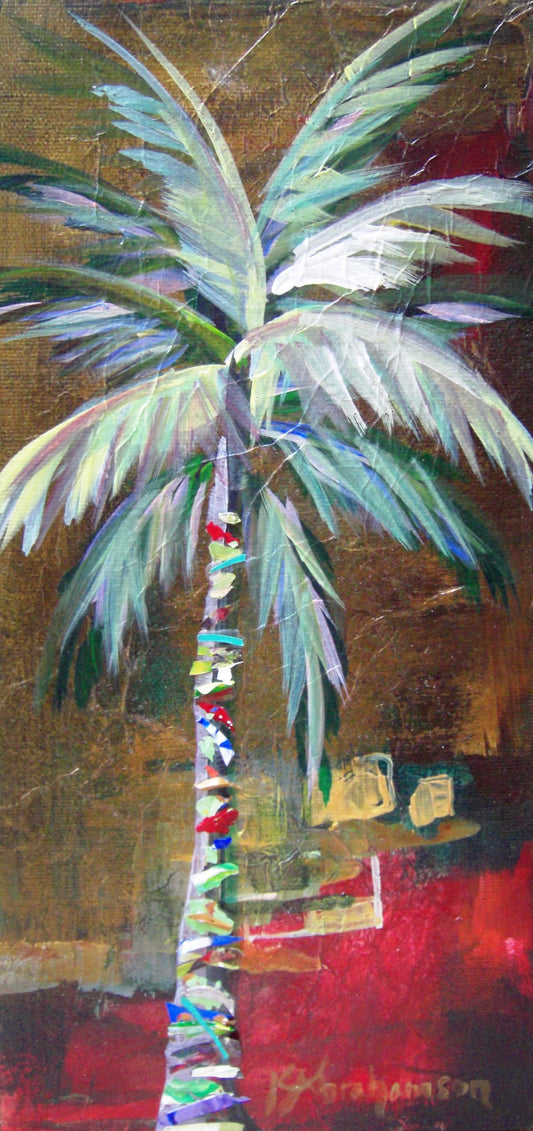"Emerald Fire Palm Tree Painting" 6" x 12" Original Painting