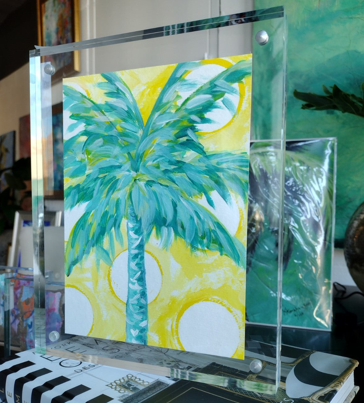Framed Yellow Palm Tree Painting