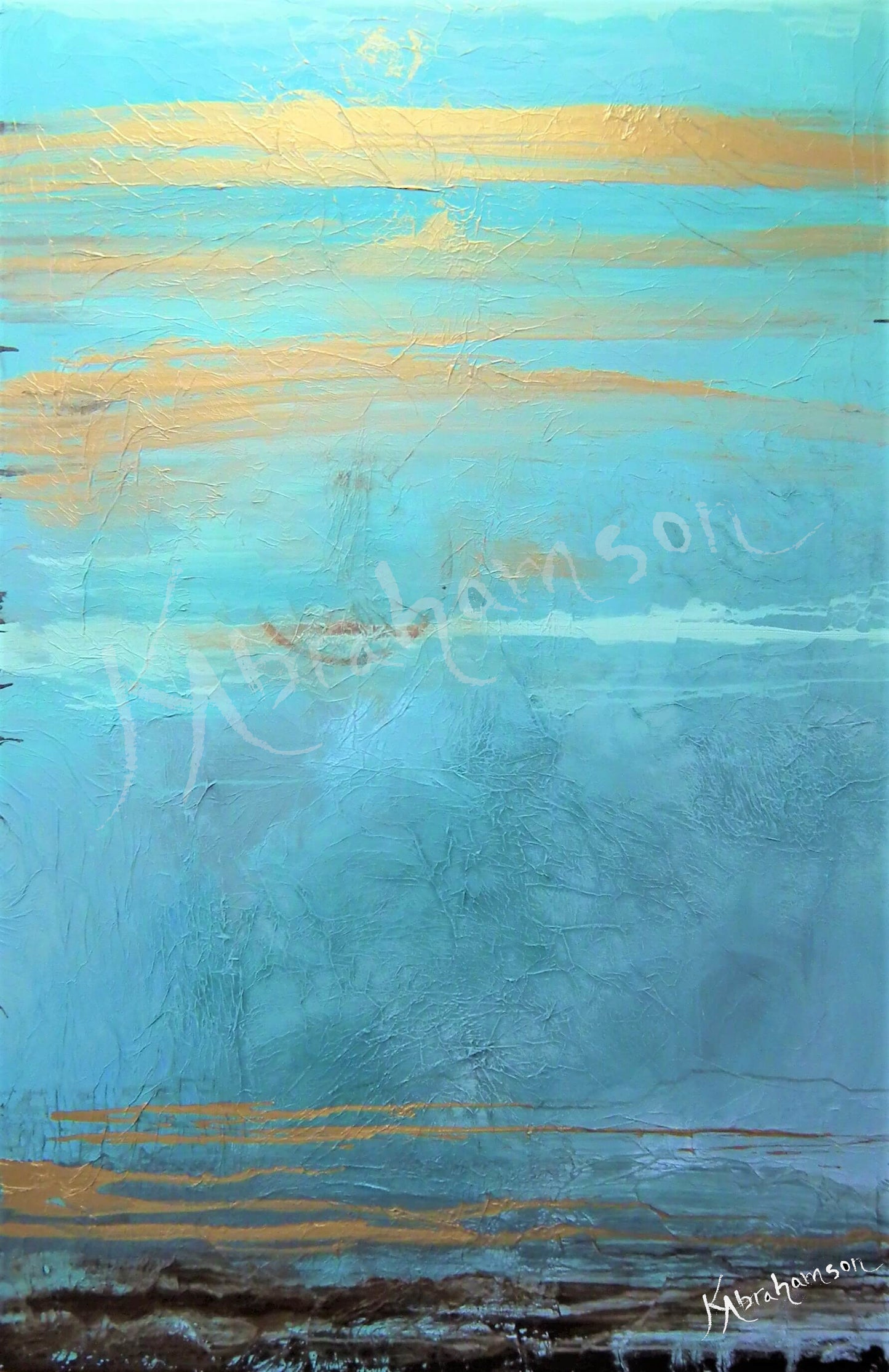 "Phenomenal" Turquoise and Gold Abstract 48" x 72" Original Painting