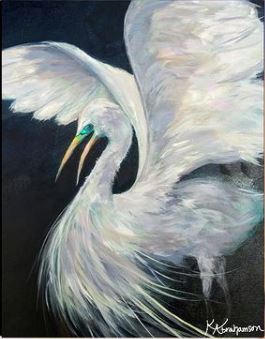 White Egret Painting Wings Up 20x24"