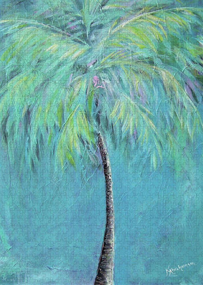 Caribbean Blue Palm Tree Painting - Puzzle