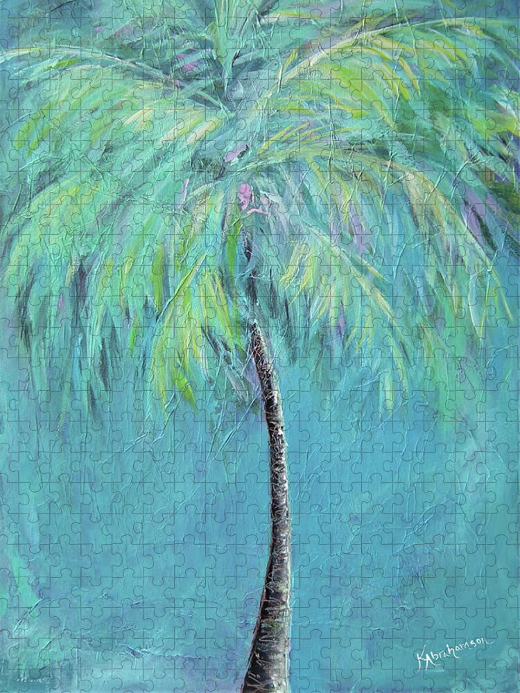 Caribbean Blue Palm Tree Painting - Puzzle