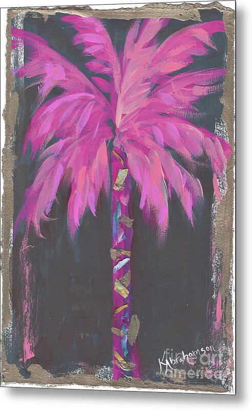 Coconut Beach Pink Palm Tree Painting no 55 - Metal Print