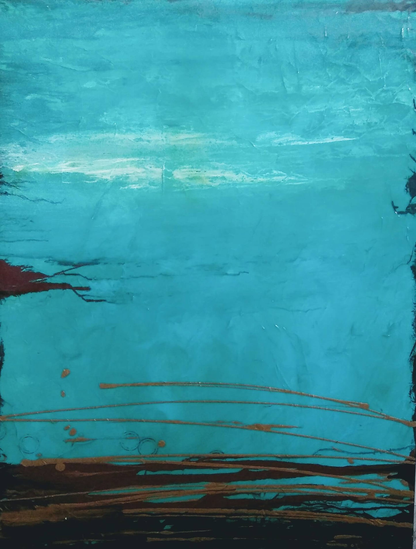 "Coastal Tranquility" Turquoise and Gold Abstract Painting