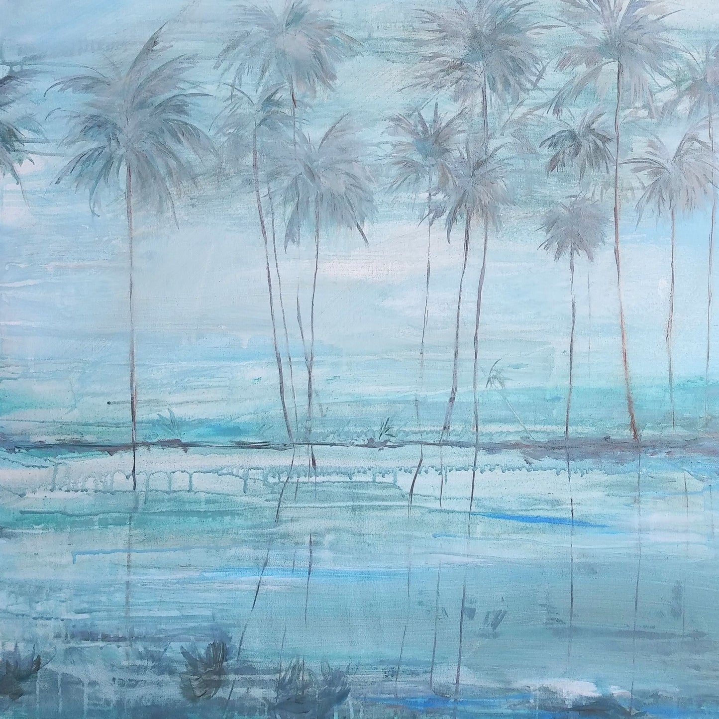 "As the Fog Lifts" Palm tree Painting 30x30"