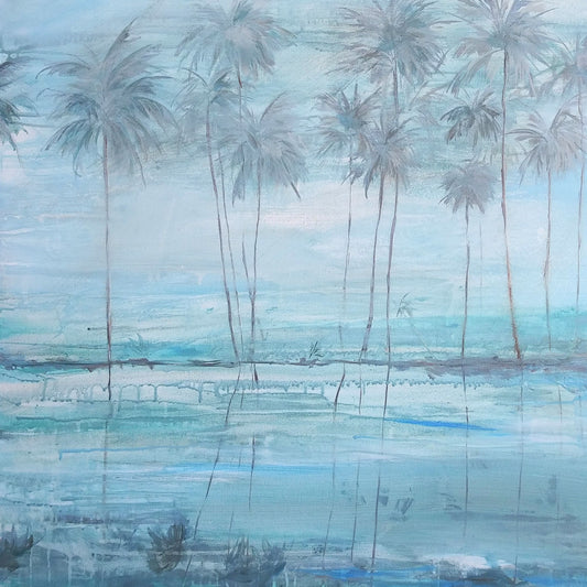 "As the Fog Lifts" Palm tree Painting 30x30"
