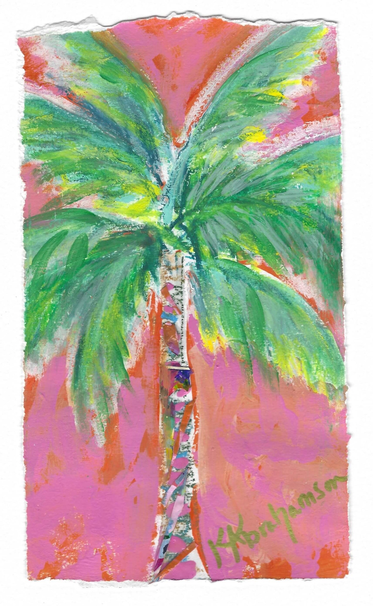Carnival Palm Tree painting on paper 5x9"