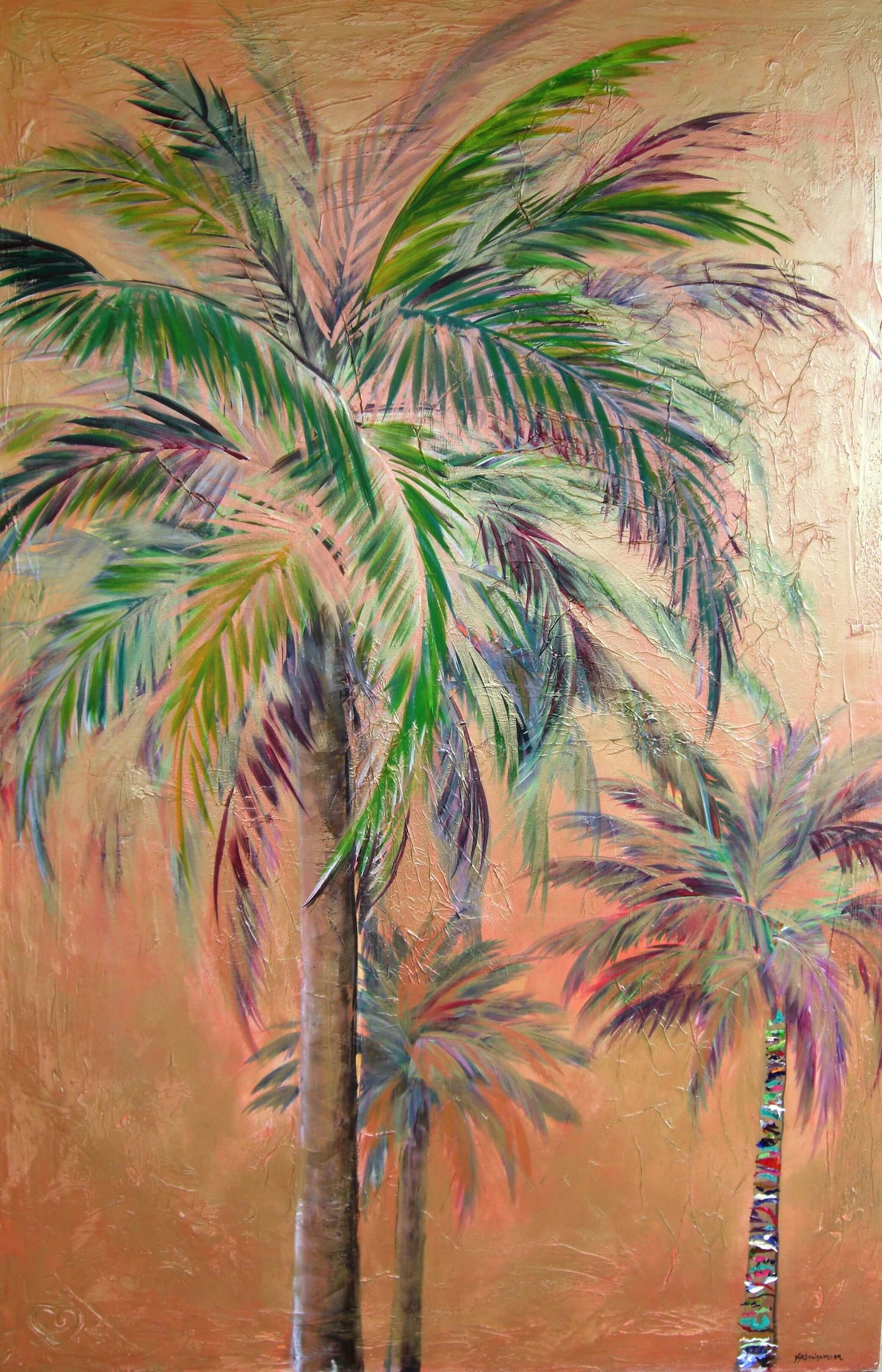 "Copper Trio Palm Tree Painting"