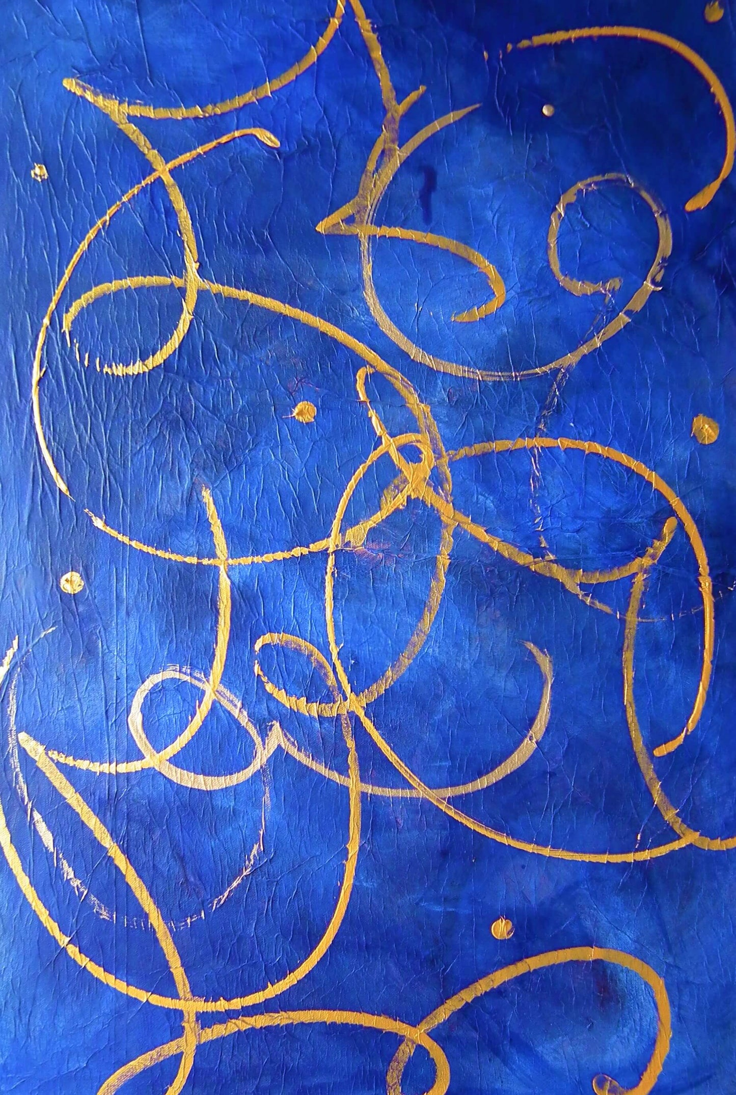"Gilded Symphony on Blue" Abstract Painting