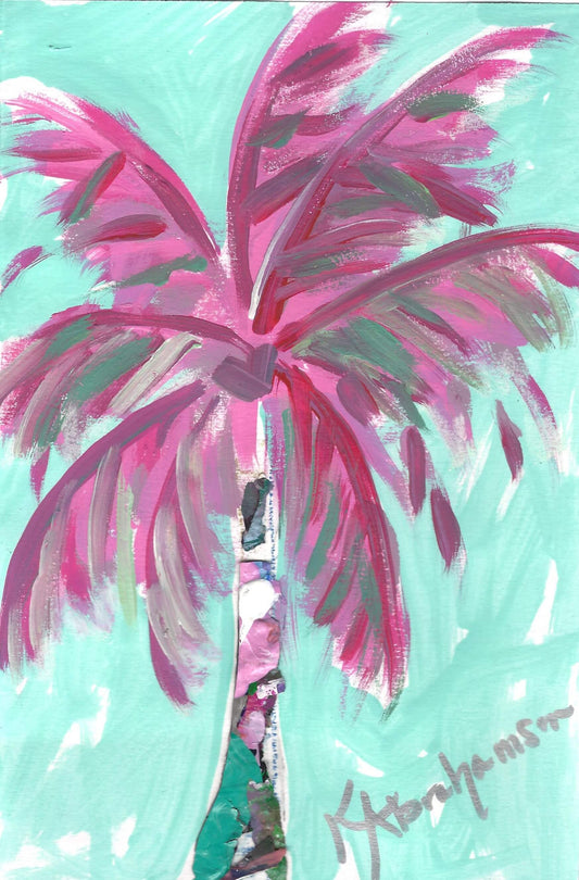 Aqua Pink Lily Palm on Paper 6x9"