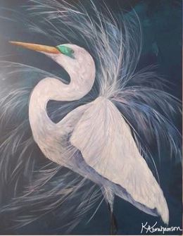 White Egret Painting Proud Warrior 20x24"