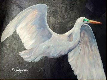 White Egret Painting Soaring High 24x20"